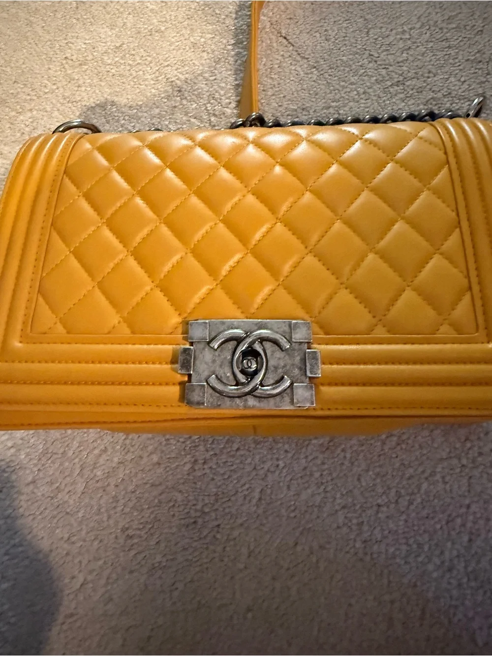 🔥Last weekend in closet🔥CHANEL Quilted Boy Shoulder Bag in Mustard